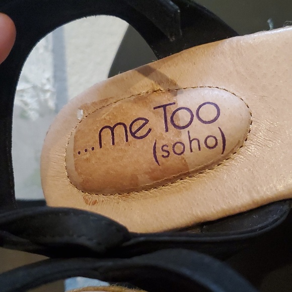 Me Too Soho Bethany Black Leather Espadrille Wedge  Sandal 3.5" Heel Women 9.5 - Picture 5 of 8